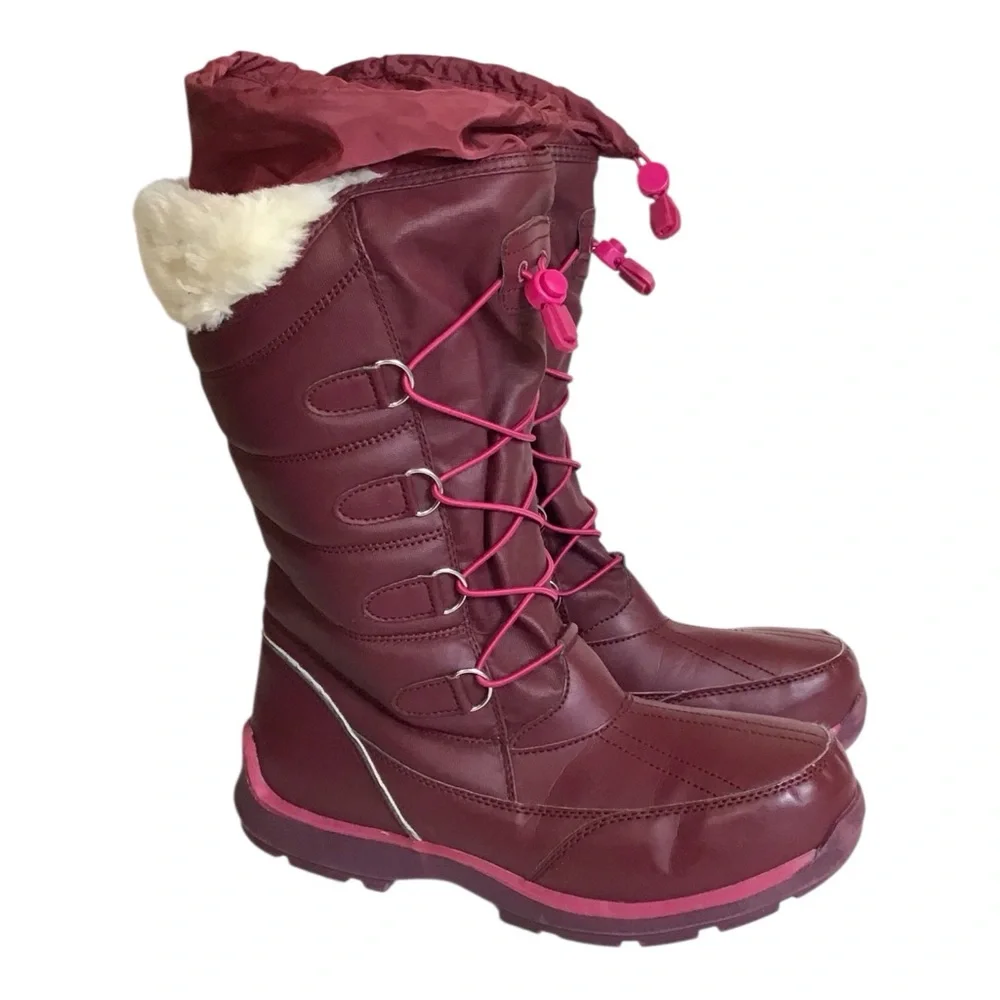 Land Ends Girl “Snowflake” insulated Winter Snow Boots Sz.7Y in Maroon/ Pink